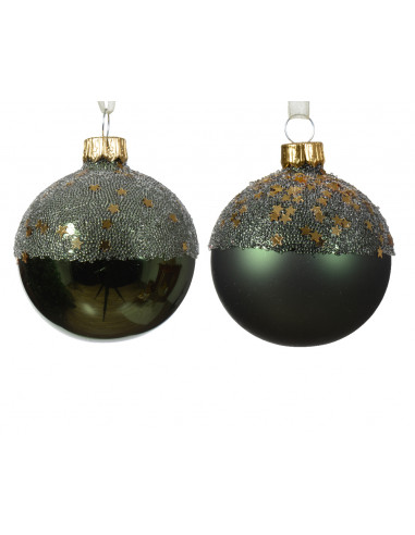 Pallina di Natale Globo di vetro opaco lucido ballotine a forma di stella con cima a 2 colori colore verde pino ø 6cm