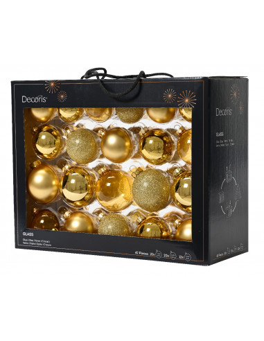 Pallina di Natale Palline di vetro lucide opache con glitter e trasparenti miscelate colore oro chiaro ø 7cm
