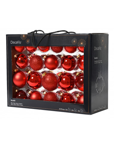 Pallina di Natale Palline di vetro lucide opache con glitter e trasparenti miscelate colore rosso natalizio ø 7cm