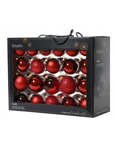 Pallina di Natale Palline di vetro lucide opache con glitter e trasparenti miscelate colore rosso scuro ø 7cm