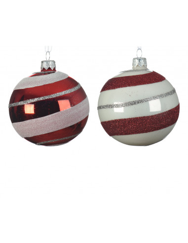 Pallina di Natale Palline di vetro lucide-opache con un motivo a spirale orizzontale 2 colori assortiti colore assortito ø 8cm