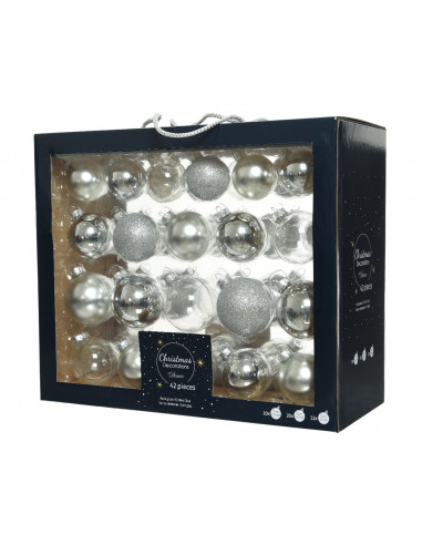 Pallina di Natale Palloncini di vetro lucidi opachi glitterati trasparenti misti colore argento ø 7cm