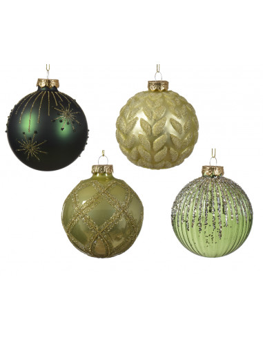 Pallina di Natale Vetro di palla lucido-opaco-trasparente fuoco-dorso-foglia-controllo 4ass colore verde/colore  ø 8cm