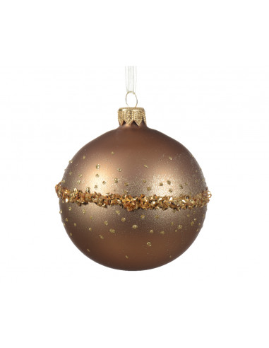 Pallina di Natale Vetro opaco a forma di pallina con effetto ghiaccio croccante colore marrone zenzero ø 8cm