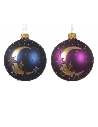 Pallina di Natale Vetro opaco con luna e stelle a 2 colori colore assortito ø 8cm