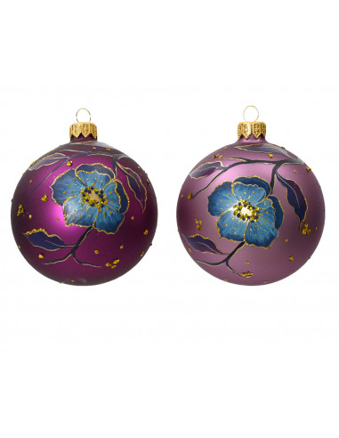 Pallina di Natale Vetro opaco decorato con fiori a due colori colore assortito ø 8cm