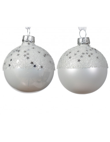 Pallina di Natale Vetro opaco smaltato a pallina con stella in cima 2 colori assortiti colore bianco invernale ø 6cm