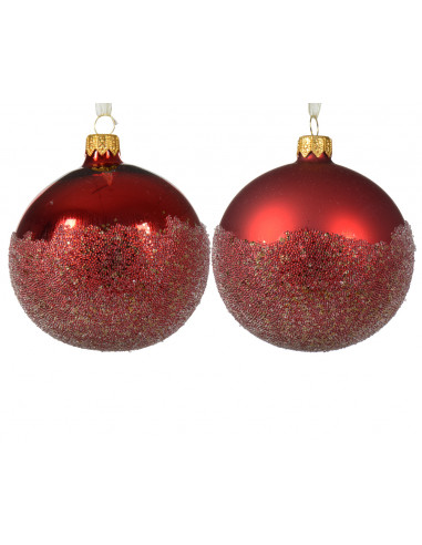 Pallina di Natale Vetro sfera lucido-opaco ballotine fondo 2col asse colore rosso natalizio ø 8cm