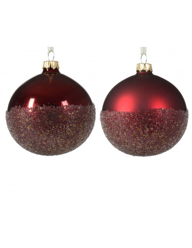 Pallina di Natale Vetro sfera lucido-opaco ballotine fondo 2col asse colore rosso scuro ø 8cm