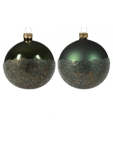Pallina di Natale Vetro sfera lucido-opaco ballotine fondo 2col asse colore verde pino ø 8cm