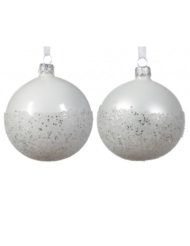 Pallina di Natale Vetro smaltato opaco a pallina con fondo a due colori assortiti colore bianco invernale ø 8cm