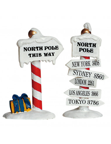 Lemax North Pole Signs Set Of 2 - Set di 2 segnali del Polo Nord fantasia 1 per villaggio di Natale