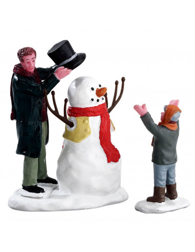 Lemax Sharp-Dressed Snowman Set Of 2 - Set di 2 pupazzi di neve elegantemente vestiti per villaggio di Natale