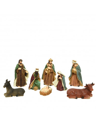 Set di 8 statuette della natività colorate, altezza 16,5 cm