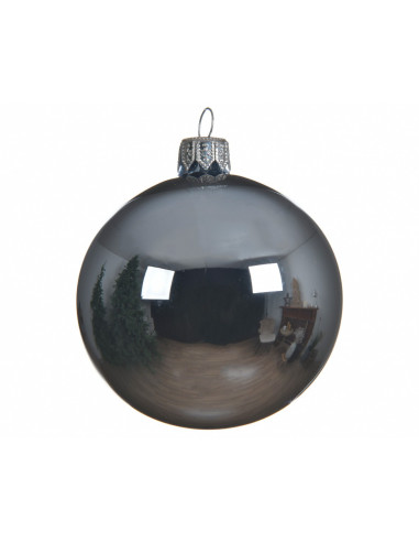 Decorazione albero di Natale Pallina in vetro  grigio lucido cm 6