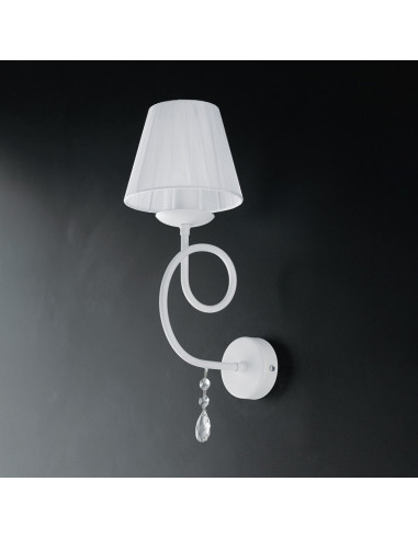 Applique in ferro Bianco una luce decorazione shabby e strass paralume Bianco 19x h38 cm