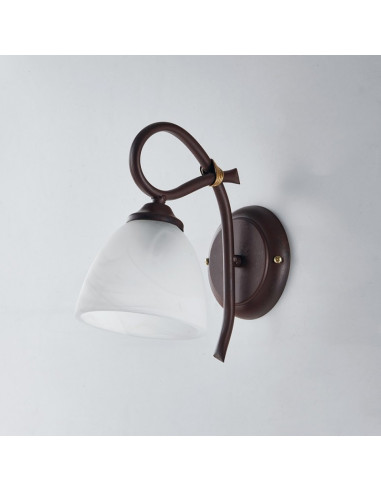 Applique in ferro Nero ruggine una luce paralume in vetro Alabastro Bianco 23x h25 cm