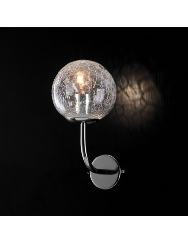 Applique moderna  in ferro cromo lucido sfera in vetro trasparente