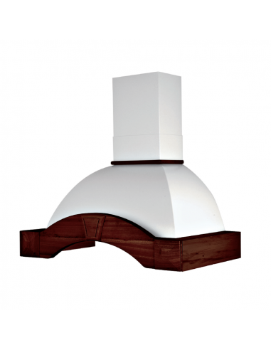 Cappa cucina rustica bianca GAIA con cornice in legno intarsio colore tabacco cm 90