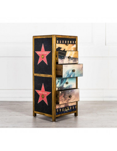 Cassettiera 6 cassetti decorati multicolor in legno di mango  42x45xh.110 cm