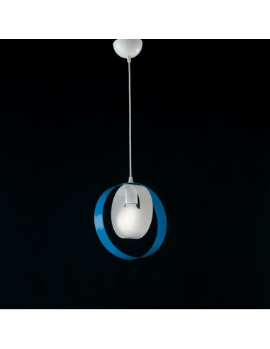 Lampadario a sospensione in ferro Bianco Azzurro una luce 25x h27 cm