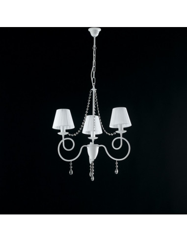 Lampadario ferro Bianco tre luci decorazione shabby paralumi Bianchi 60x h67 cm