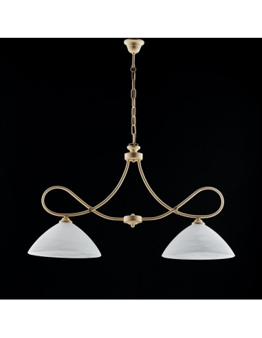 Lampadario in ferro Avorio decape due luci paralumi in vetro Alabastro bianchi 92x h50 cm