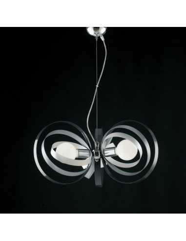 Lampadario in ferro Bianco Grigio tre luci rifiniture Cromo 58x h30 cm
