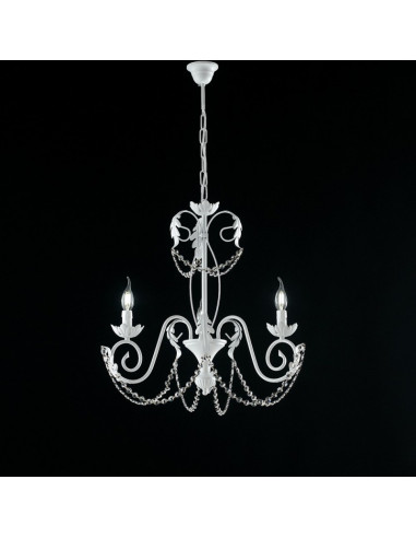 Lampadario in ferro Bianco Shabby strass damasco tre luci 47x h60 cm