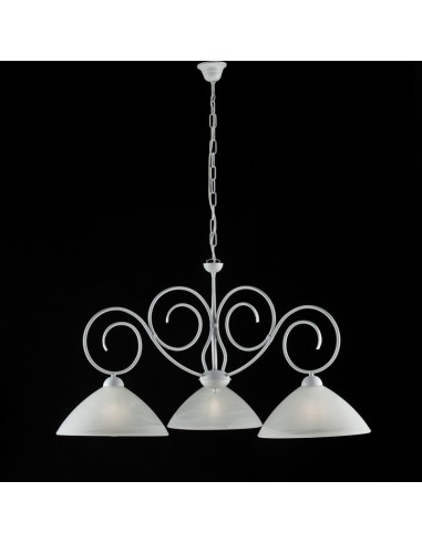Lampadario in ferro Bianco Shabby tre luci paralumi in vetro Bianco 78x h54 cm
