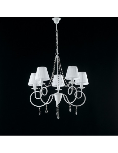 Lampadario in ferro Bianco cinque luci decorazione shabby paralumi Bianchi 68x h72 cm