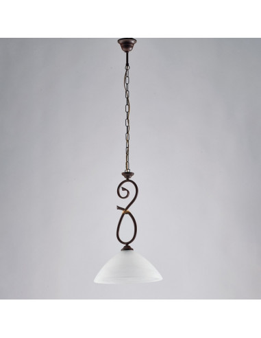 Lampadario in ferro Nero ruggine una luce paralume  vetro Alabastro bianchi 30x h52 cm