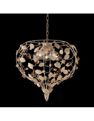 Lampadario in ferro laccato avorio con decorazione decape 5 luci