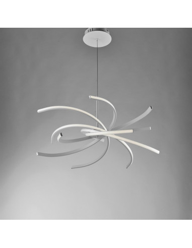 Lampadario in metallo e alluminio Bianco LED integrato 70x h150 cm
