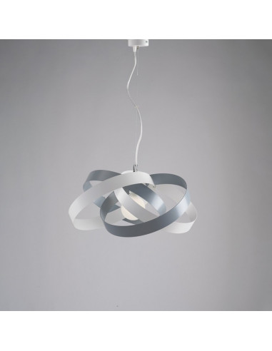 Lampadario moderno sospensione in ferro Bianco e Grigio una luce  cm 54x h25