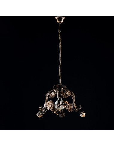 Lampadario  rosoni a sospensione in ferro Marrone Oro una luce 47x h31 cm