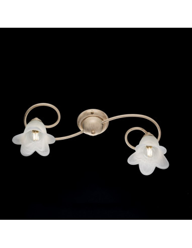 Plafoniera fiori  in ferro Avorio Oro due luci paralumi  56x26x h17 cm