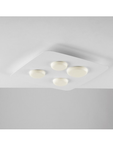 Plafoniera in metallo e alluminio Bianco quattro luci LED integrato 45x45x h5 cm