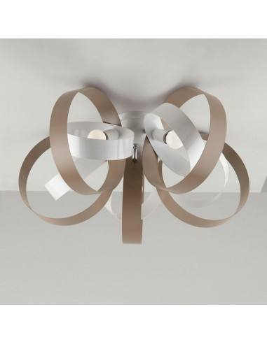 Plafoniera moderna in ferro cinque luci Bianco Tortora 58x h26 cm