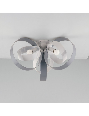 Plafoniera moderna in ferro tre luci Bianco Grigio tre luci 44x h26 cm