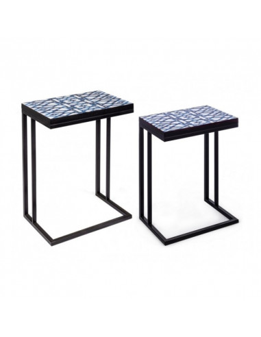 Set 2 tavolini NEAPOLIS in acciaio con piano in mdf decorato con stampa 62.5h 56h cm
