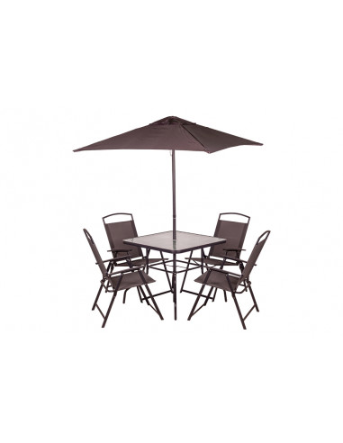 Set 6Pz 4 sedie tavolo e ombrellone e Ombrellone Grigio165X65X112