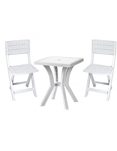 Set duetto resina tavolo + 2 sedie bianco 