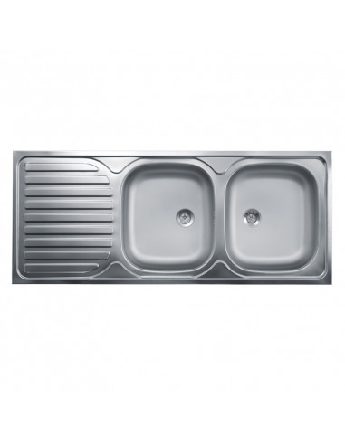 Lavello cucina due vasche con gocciolatoio sx acciaio da appoggio 50x120 cm