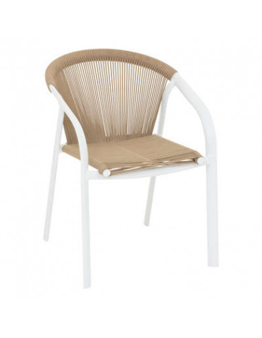 Sedia con braccioli impilabili in alluminio e poliestere bianco miele - L. 565 x P. 615 x H. 80 cm