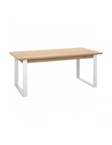 Tavolo allungabile in legno con gambe in ferro bianche, 180/240x91 cm
