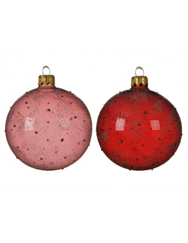 Pallina di Natale rosso o rosa con glitter  assortite decori natale cm 8