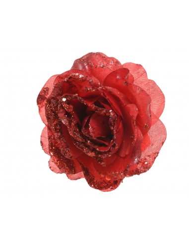 Rosa decorativa con glitter rossa  con clip