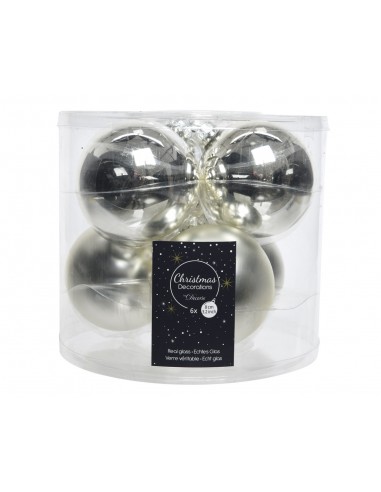 Box 6  palline natalizie in vetro  argento lucido satinato cm 8