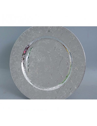 Sottopiatto da tavola in plastica  argento decorato a rilievo cm 33